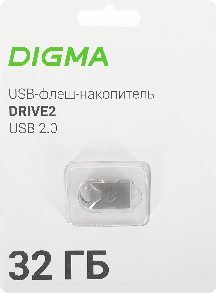 Флеш накопитель USB 2.0 32Gb Digma DRIVE2 (DGFUM032A20SR, 20/10MBs, silver)