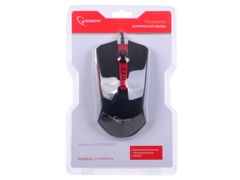 Мышь Gembird MUSOPTI8-809U (USB, optical, 2400dpi, black-red)