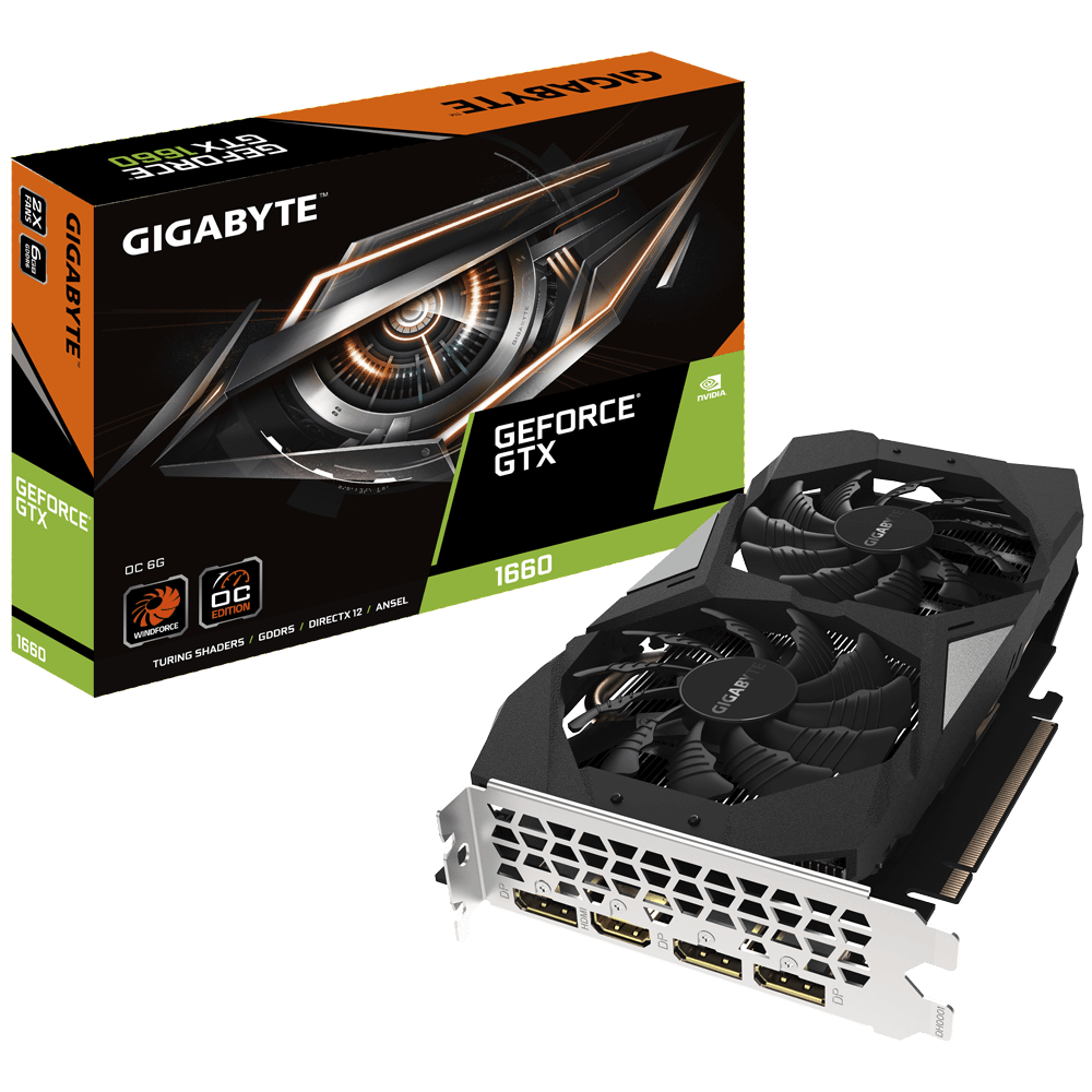 Видеокарта Gigabyte GF GTX1660 OC 6Gb (GV-N1660OC-6GD, 192bit, GDDR5, HDMI+3xDP) RTL