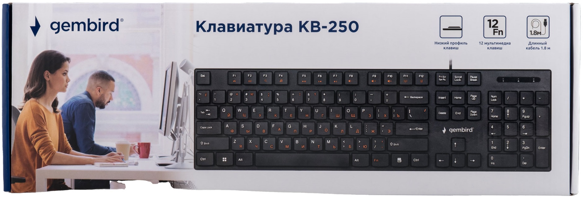 Клавиатура Gembird KB-250 (USB, мультимедийная, 1.8m, black)