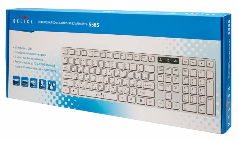 Клавиатура Oklick 556S (USB, защитная плёнка, white)