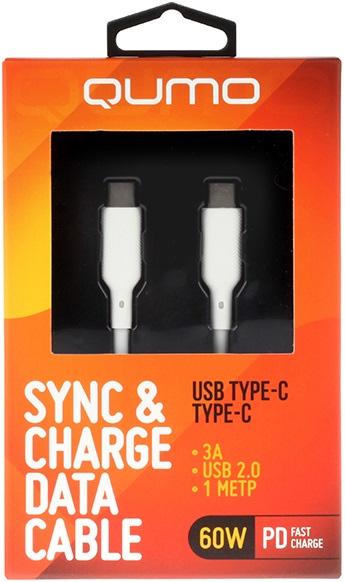 Кабель USB 2.0 Type-C - Type-C 1.0m (32965, 3A, 60W, быстрая зарядка, PD, силиконовый, white) QUMO