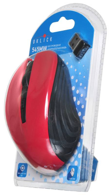 Мышь беспроводная Oklick 545MW (optical, 1600dpi, AA, black-red)