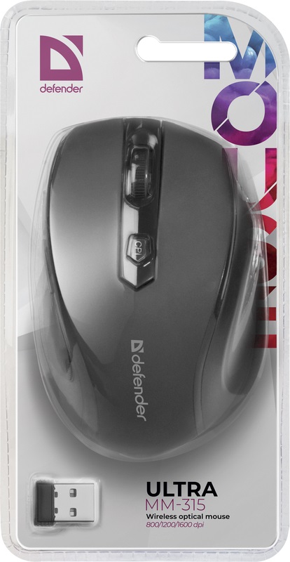 Мышь беспроводная Defender Ultra MM-315 (optical, 1600dpi, AA, soft-touch, black)