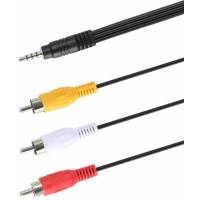 Кабель AV джек 3.5 4pin (m) - 3 тюльпана, 0.9m (black)