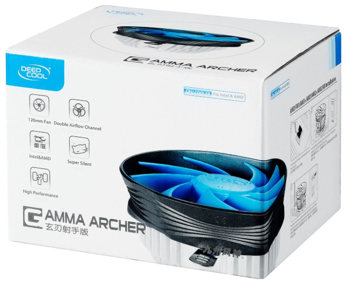 Вентилятор DEEPCOOL GAMMA ARCHER (1150/1151/1155/1156/1200/775/AM2/AM3/AM4/FM1/FM2, 120mm, Al, Hydro, 1600rpm, 26dBa, 3pin, 100W) RTL