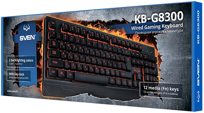 Клавиатура Sven KB-G8300 (USB, регулируемая подсветка, игровая, мультимедийная, black)
