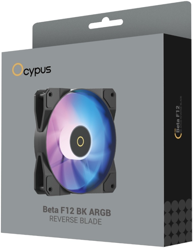 Вентилятор реверсный Ocypus Beta F12 BK ARGB (120x120x25mm, Hydro, 800-1600rpm, 29dBa, 4pin, PWM, ARGB LED, black) RTL