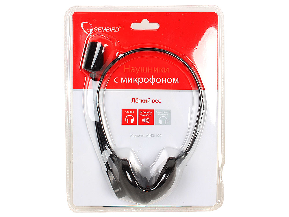Наушники Gembird MHS-100 (накладные открытые, с микрофоном, регулятор, 1.8m, black)