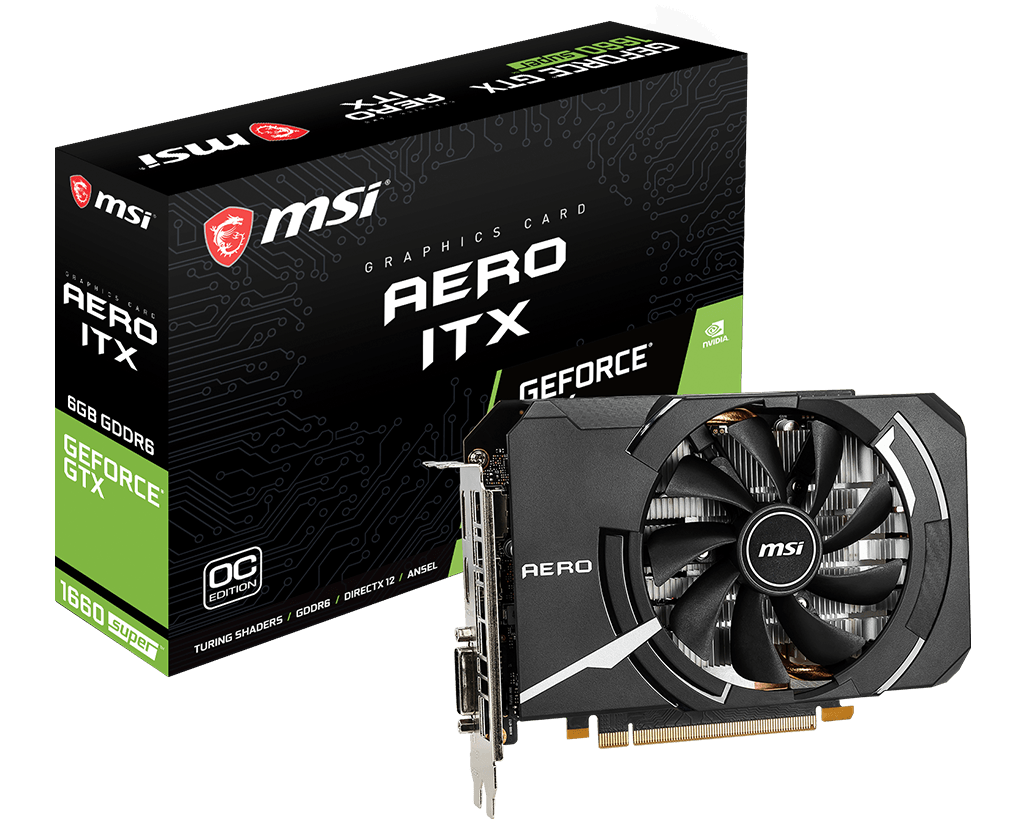 Видеокарта MSI GF GTX1660 6Gb (GTX 1660 SUPER AERO ITX OC, 192bit, GDDR6, HDMI+DP+DVI) RTL