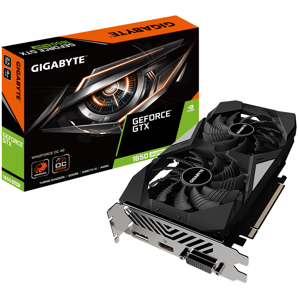 Видеокарта Gigabyte GF GTX1650 Super OC 4Gb (GV-N165SWF2OC-4GD, 128bit, GDDR6, HDMI+DP+DVI) RTL