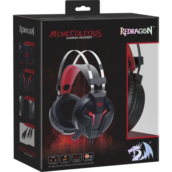 Наушники Redragon MEMECOLEOUS (полноразмерные закрытые, c микрофоном, регулятор, игровые, 1.8m, black-red)