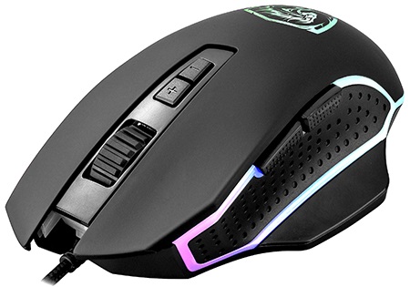 Мышь QUMO Pantheon M50 (USB, optical, 3200dpi, игровая, RGB подсветка, 1.7m, soft-touch, black)