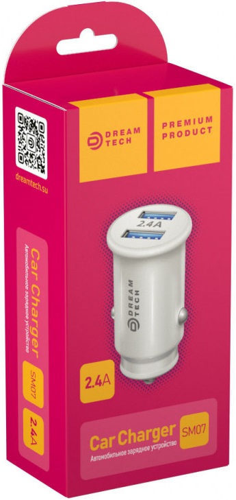 Зарядное устройство от прикуривателя Dream SM07 (12/24V - 2xUSB, 5V/2.4A, white)