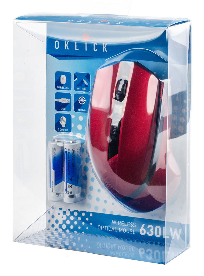 Мышь беспроводная Oklick 630LW (optical, 1600dpi, 2xAA, burgundy-black)