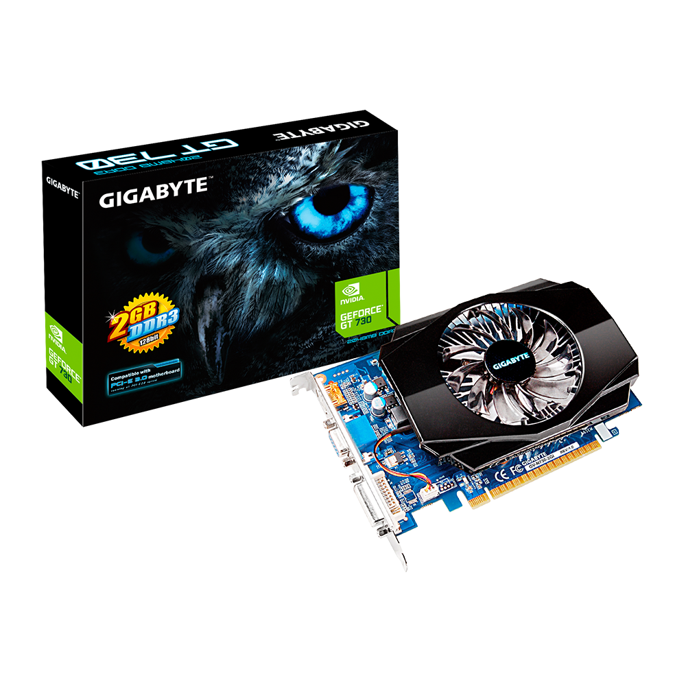 Видеокарта Gigabyte GF GT730 2Gb (GV-N730-2GI, 128bit, DDR3, DVI+HDMI+CRT) OEM