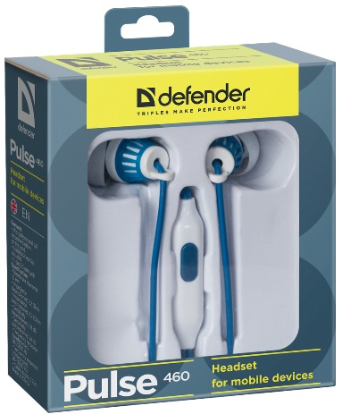 Наушники Defender Pulse 460 (затычки, для мобильных устройств, с микрофоном, 1.2m, blue-white)