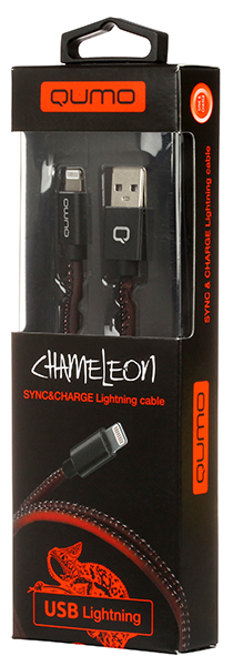 Кабель USB 2.0 Am - Lightning 1.0m (оплётка Chamelion, black-red) QUMO