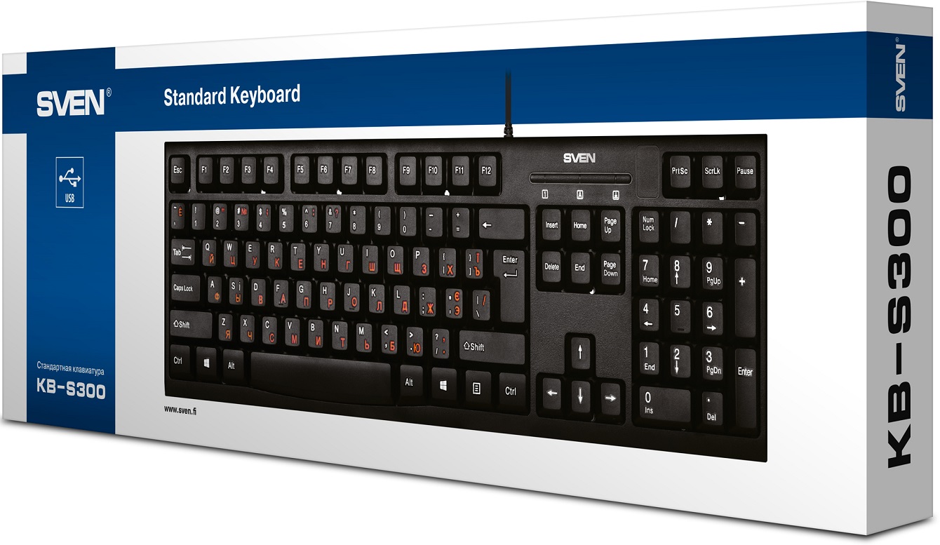 Клавиатура Sven KB-S300 (USB, влагоустойчивая, black)