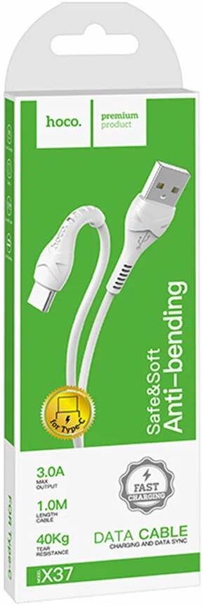 Кабель USB 2.0 Am - Type-C 1.0m (X37 Cool power, 3A, быстрая зарядка, white) hoco