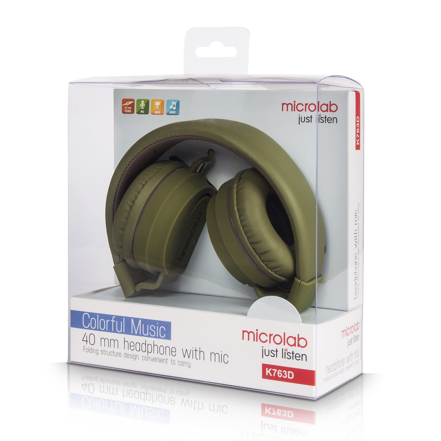 Наушники Microlab K763D  (накладные закрытые, для мобильных устройств, с микрофоном, 1.2m, green)