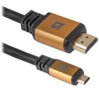 Кабель HDMIm-microHDMIm, 1.0m (HDMI08-04PRO, ver.1.4, медь, с позолоченными контактами, экранированный, black-gold) Defender