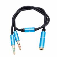 Переходник 3.5 Jack 4pin (f) - 2x3.5 Jack 3pin (m) (blue)