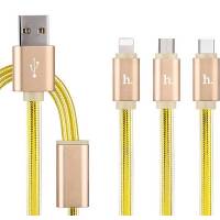 Кабель USB 2.0 Am - Lightning + micro USB + Type-C 1.0m (UPL12 One Pull, 2A, силиконовый шнур, gold) hoco