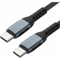 Кабель Type-C --> Type-C 0.5m (100W, быстрая зарядка, нейлоновая оплётка, black-silver)
