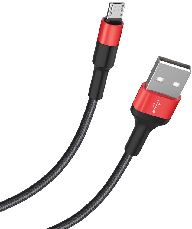Кабель USB 2.0 Am - micro USB 1.0m (X26 Xpress, 2.4A, быстрая зарядка, нейлоновая оплётка, black-red) hoco