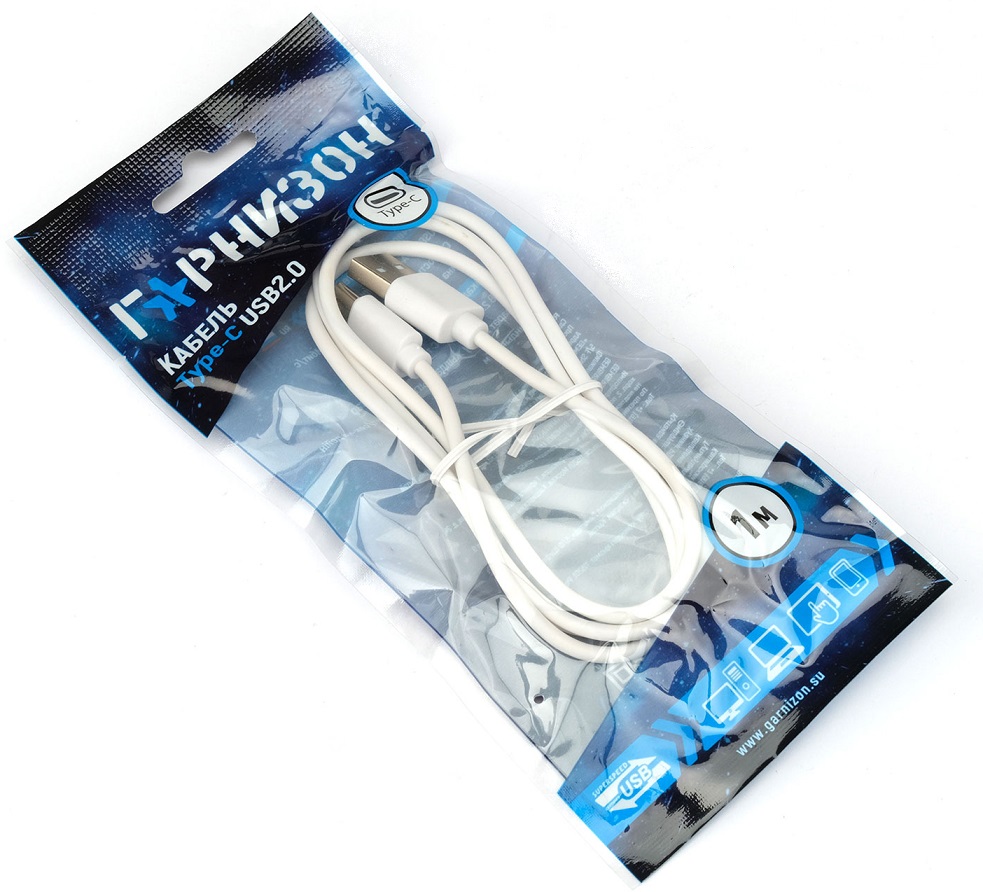 Кабель USB 2.0 Am - Type-C 1.0m (GCC-USB2-AMCM-1M-W, пакет, white) Гарнизон