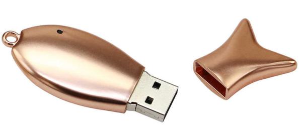 Флеш накопитель - Брелок USB 2.0 32Gb (металл, рыбка, розовое золото)