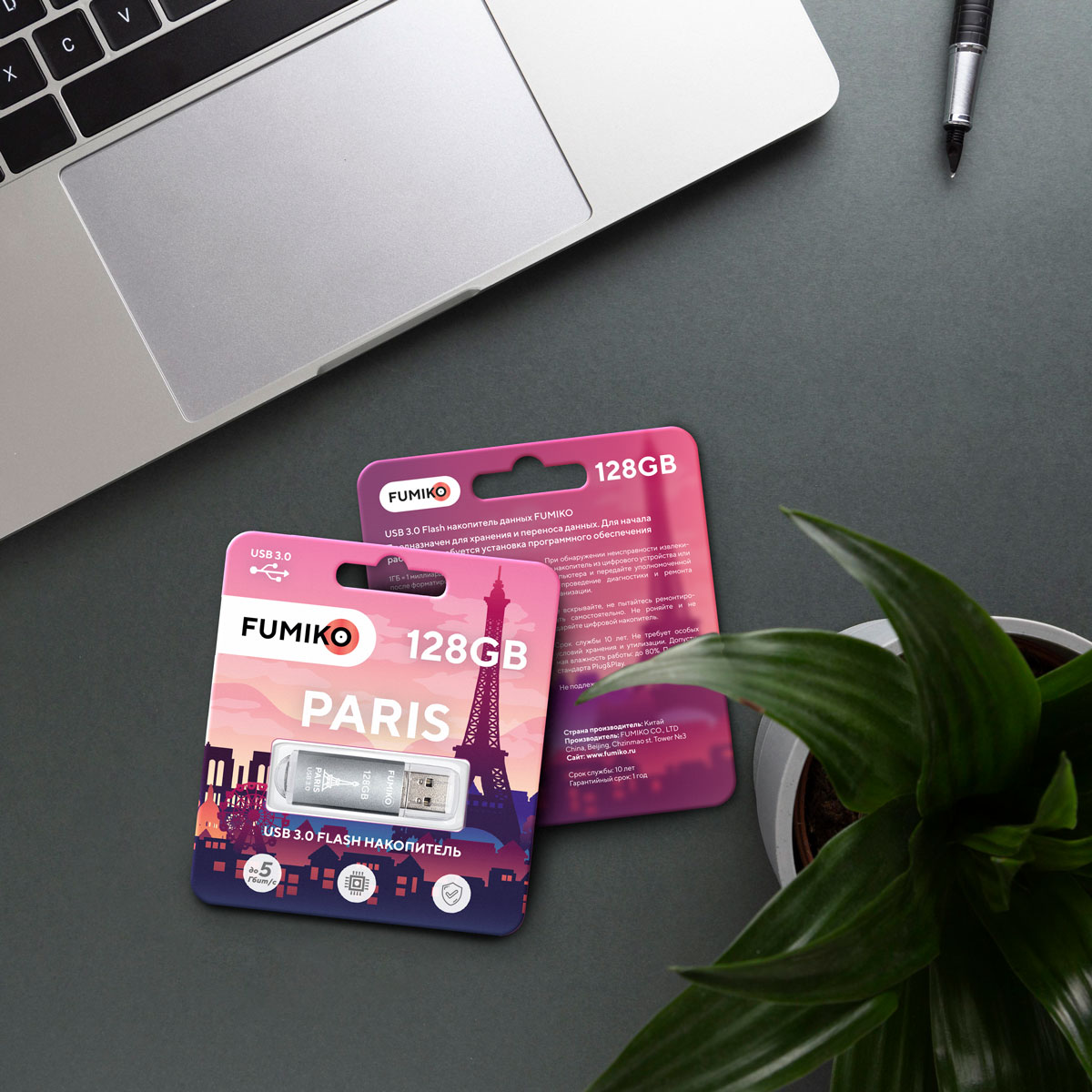 Флеш накопитель USB 2.0 128Gb FUMIKO PARIS (FPS-44, 30MB/s, silver)