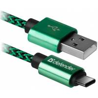 Кабель USB 2.0 Am - Type-C 1.0m (USB09-03T PRO, 2.1A, нейлоновая оплётка, green) Defender