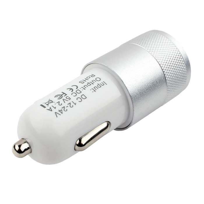 Зарядное устройство от прикуривателя Cablexpert MP3A-UC-CAR15 (2 USB разъёма, 2.1A max, white-silver)