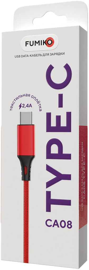 Кабель USB 2.0 Am - Type-C 1.0m (FCA08-03, 2.4A, нейлоновая оплётка, red) FUMIKO