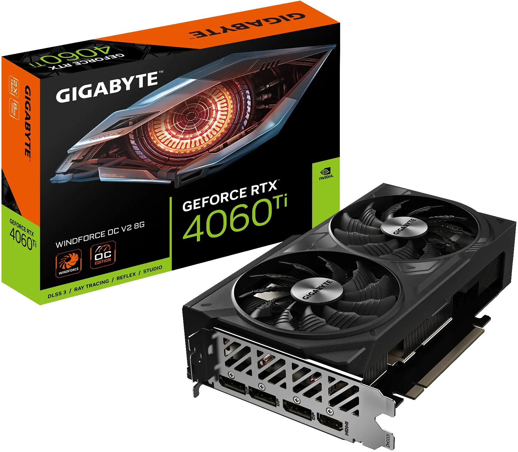 Видеокарта Gigabyte GF RTX4060Ti OC 8Gb (GV-N406TWF2OCV2-8GD, 128bit, GDDR6, HDMI+3xDP) RTL