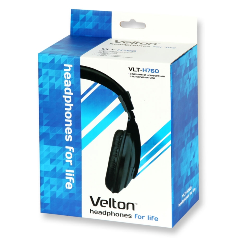 Наушники Velton VLT-H760 (полноразмерные закрытые, с микрофоном, 1.8m, black)
