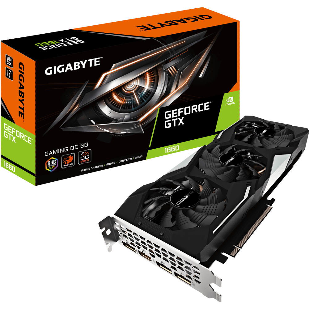 Видеокарта Gigabyte GF GTX1660 6Gb (GV-N1660GAMING OC-6GD, 192bit, GDDR5, HDMI+3xDP) RTL