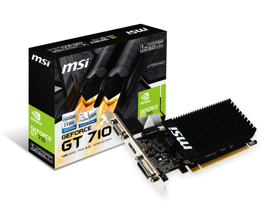 Видеокарта MSI GF GT710 1Gb (GT 710 1GD3H LP, 64bit, DDR3, DVI+HDMI+CRT) RTL