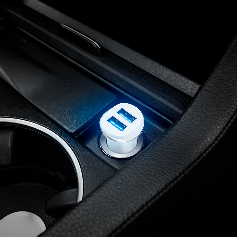 Зарядное устройство от прикуривателя hoco Z1 (12/24V - USB, 2*USB, 2.1А max, кабель Lightning 1m, white)