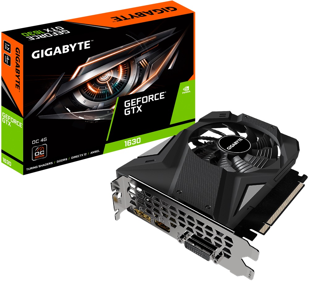 Видеокарта Gigabyte GF GTX1630 4Gb (GV-N1630OC-4GD, 64bit, GDDR6, DVI+HDMI+DP) RTL