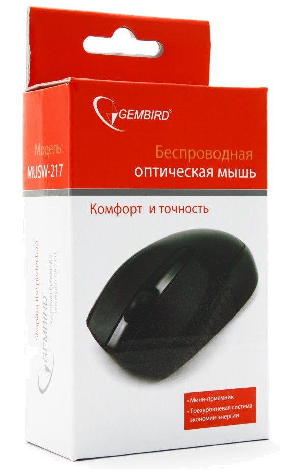 Мышь беспроводная Gembird MUSW-217 (optical, 1000dpi, 2xAAA (нет в комплекте), black)