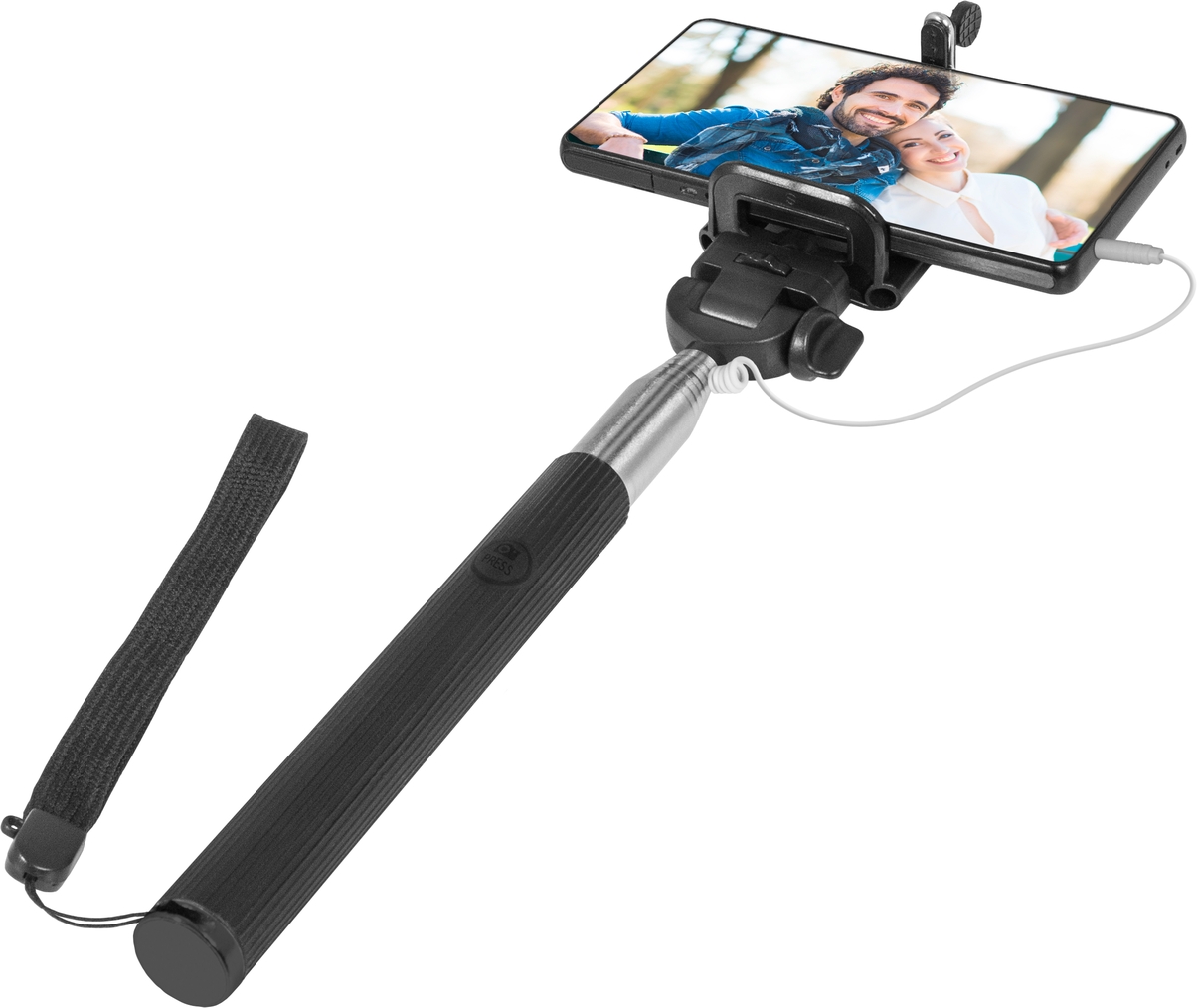 Держатель Monopod для селфи Defender Selfie Master SM-02 (для устройств до 9cm, телескопический (20-98cm), металлический, проводное подключение к смартфону (в разъем для гарнитуры), поддержка iOS и Android, black)