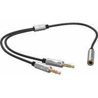 Переходник 3.5 Jack 4pin (f) - 2x3.5 Jack 3pin (m) (black-silver)