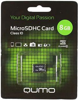 Карта памяти SDmicro Card 8Gb QUMO (QM8GMICSDHC10NA, Class 10, 80MB/s, без адаптера)