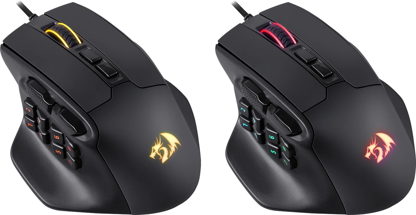 Мышь Redragon AATROX (USB, optical, 12400dpi, игровая, RGB подсветка, редактор макросов, эмуляция клавиш клавиатуры, soft-touch, 1.8m, black)