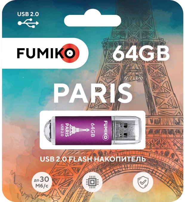 Флеш накопитель USB 2.0 64Gb FUMIKO PARIS (FPS-10, 30MB/s, pink)