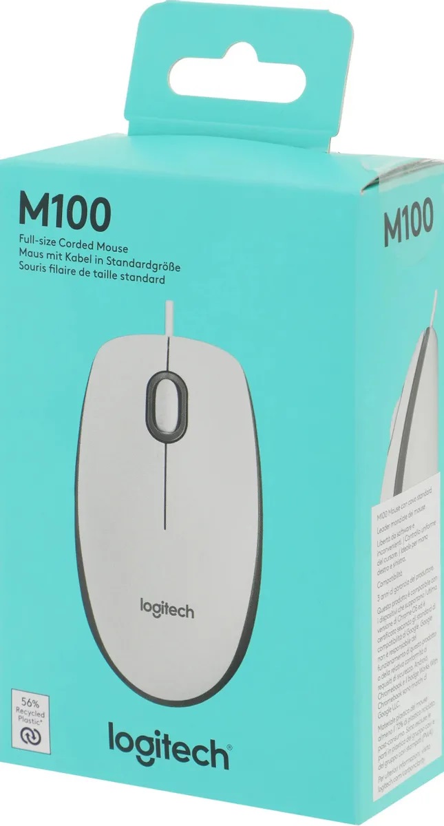 Мышь Logitech M100 (910-006764) (USB, optical, 1000dpi, 1.8m, white)