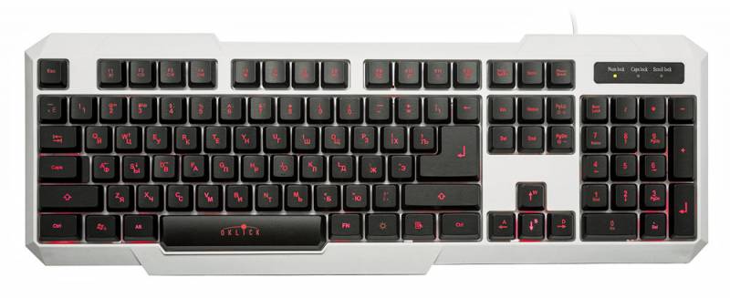 Клавиатура Oklick 740G (USB, игровая, с трёхцветной регулируемой подсветкой, white)